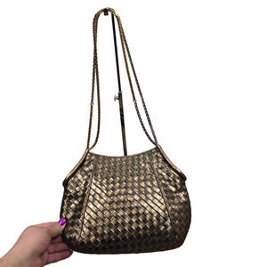 Finesse Lamodel Leather Braded Gold Silver Tones Handbag Purse